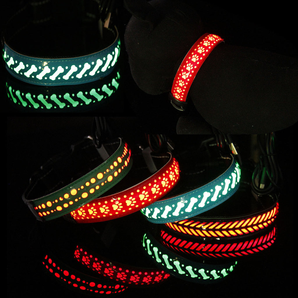 Colier Led Rechargeable en Cuir Gravé - Ajustable, Visible la Nuit