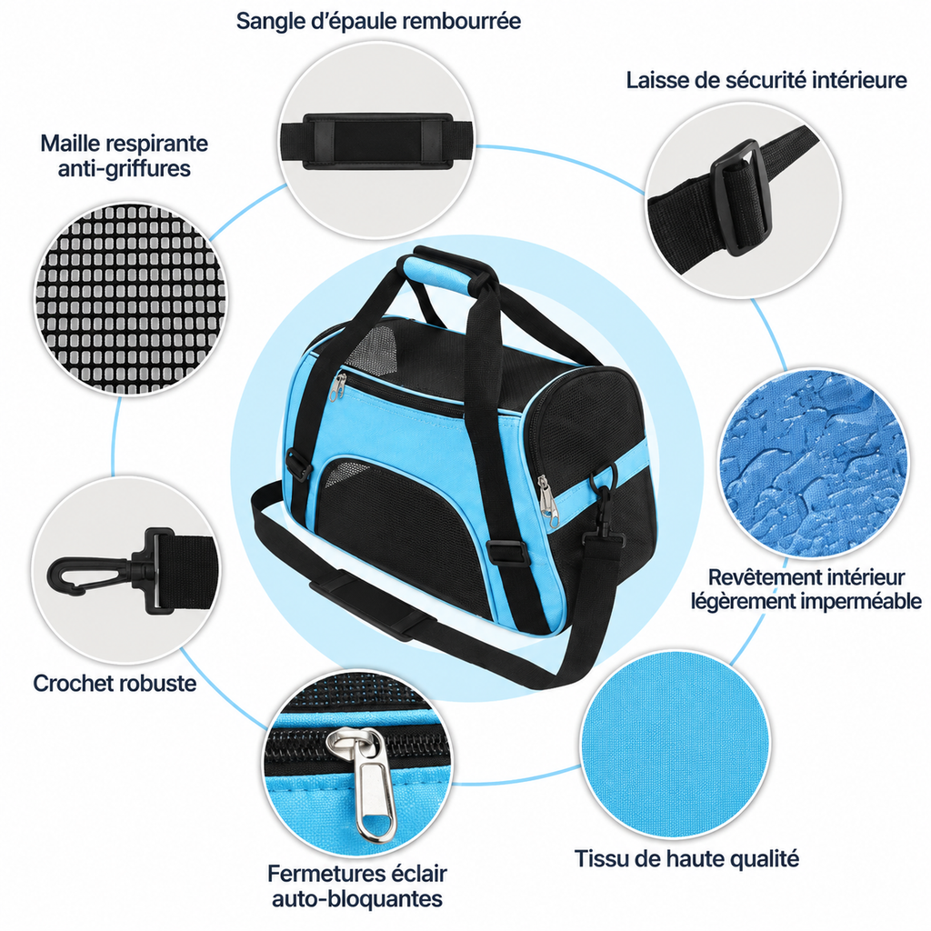 Sac de Transport Pliable pour Chat et Petit Chien- Respirant et Compact
