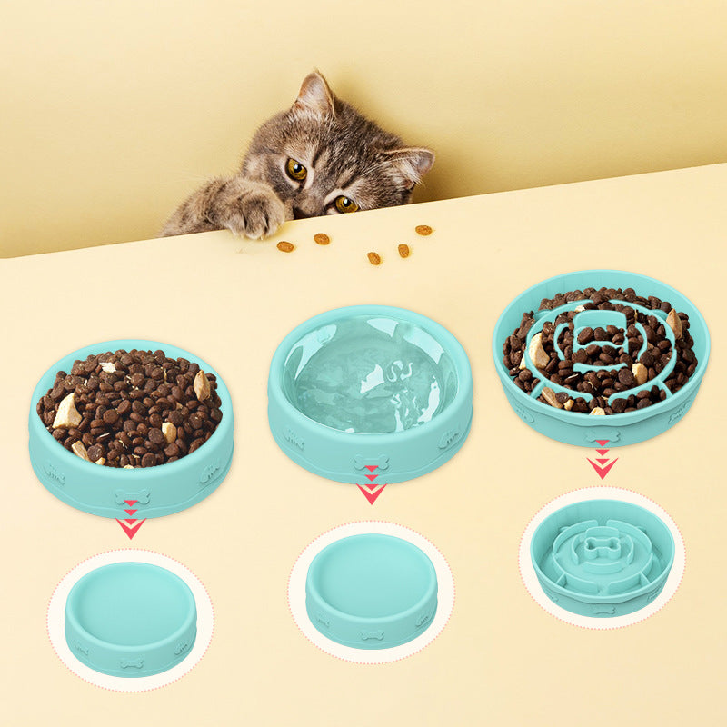 Gamelle Anti-Glouton 2-en-1 en Silicone - Nourriture & Eau pour Chien et Chat