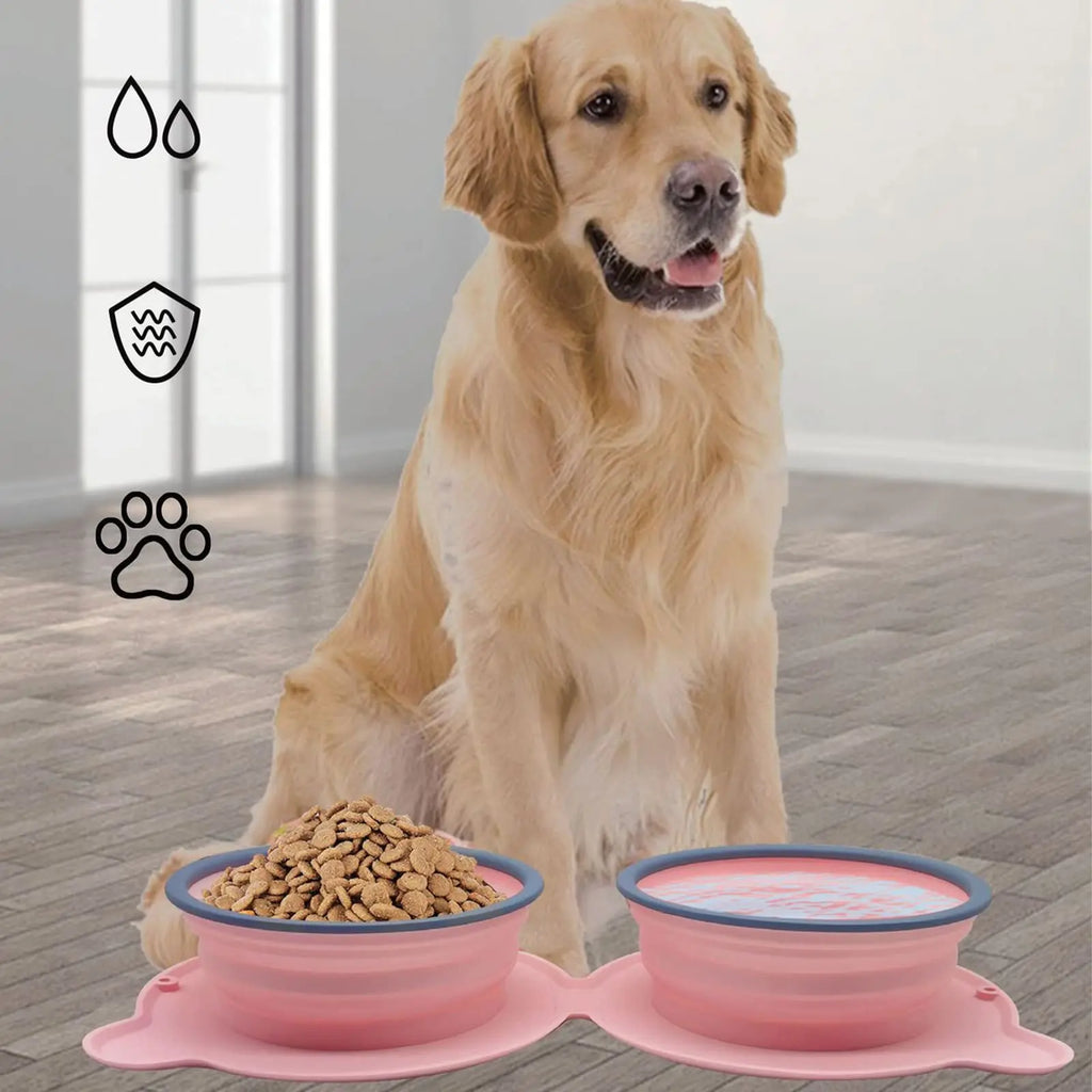 Gamelle Pliable Double Compartiment pour Chien — Silicone Voyage